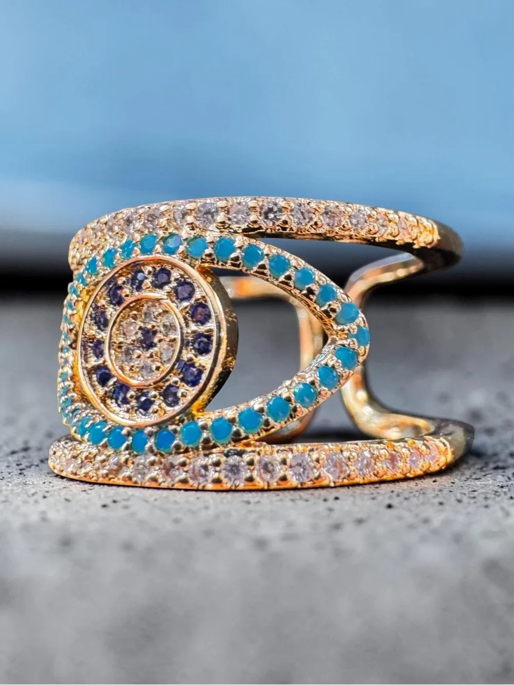Bohemian Evil Eye Multilayered Crystals Statement Ring. New.